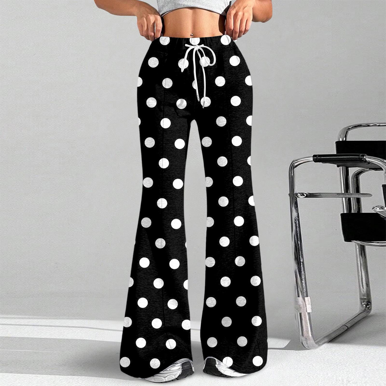 

Women s Fashion Loose Drawstring Waist Polka Dot Printed Casual Sports Pants Casual Flared Pants L