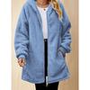 Damen Plüsch Reißverschluss Jacke Mit Kapuze Locker Langarm Pelzig Strickjacke Winter