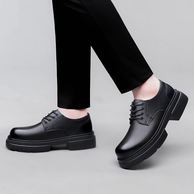 Fashion New Mens Lace-Up Platform Leather Shoes Business Casual Oxfords Thick Sole Breathable Anti-Slip Formal Shoe for Men Wedding Work