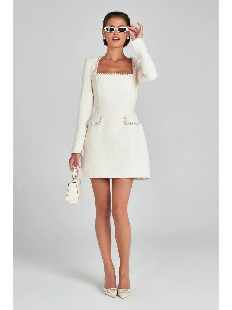 Elegant U-neck Long-sleeve Beaded Slimming Dress for Women