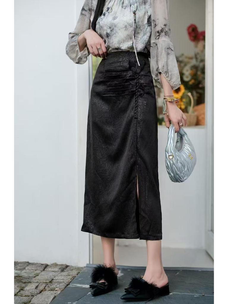 New Arrival 2026 Han Style High-Waisted Slit Midi Skirt - Spring/Autumn Fashion Versatile 330