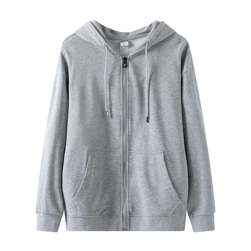 Fall Winter Terry Hooded Zipper Sweatshirt Unisex Cardigan Top Solid Color Casual Youthful Fashionable Loose-Fit Jacket