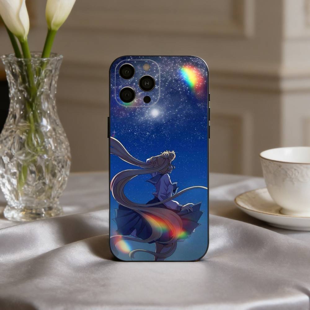 Sparkle Pastel S-Sailor M-Moons Phone Case For iPhone 17pro,16,15,14,13,12,11 Plus,Pro Max,XS,Soft Silicone Black Cover