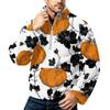 Men's Halloween Print Flannel Zip-Up Sweatshirt, Plus Size Stand Collar Casual Fall Winter Top