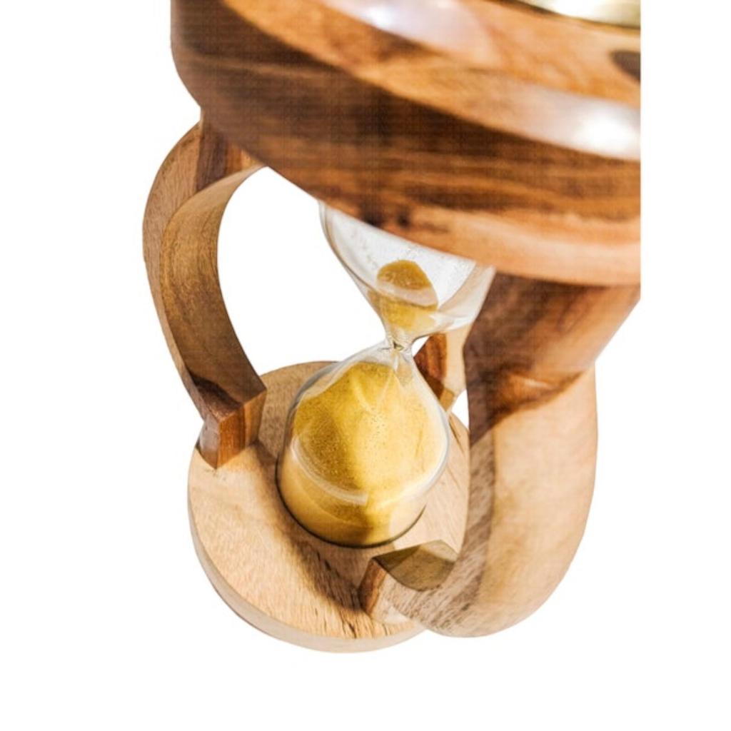 Personalized 10 Min Wooden Sand Timer Hourglass Timer with Compass(Round Base, Yellow)- Wooden Home Decoration, Christmas Decor