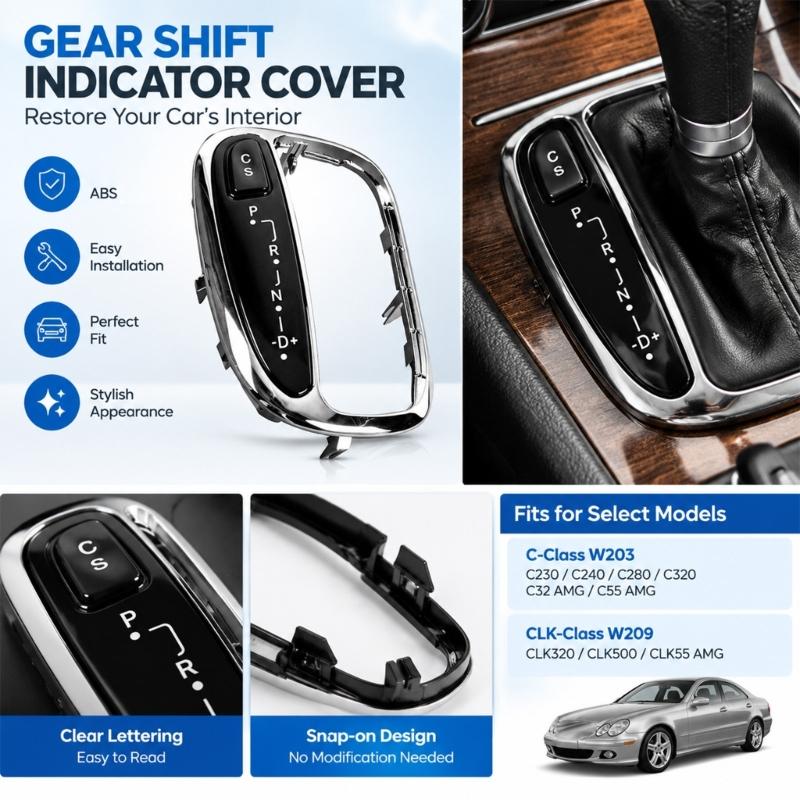 Gear Position Indicator Trim Panel in ABS Plastic with Integrated Legend for C230 C240 C280 C320 Replacing Worn Trim Above Center Console Selector
