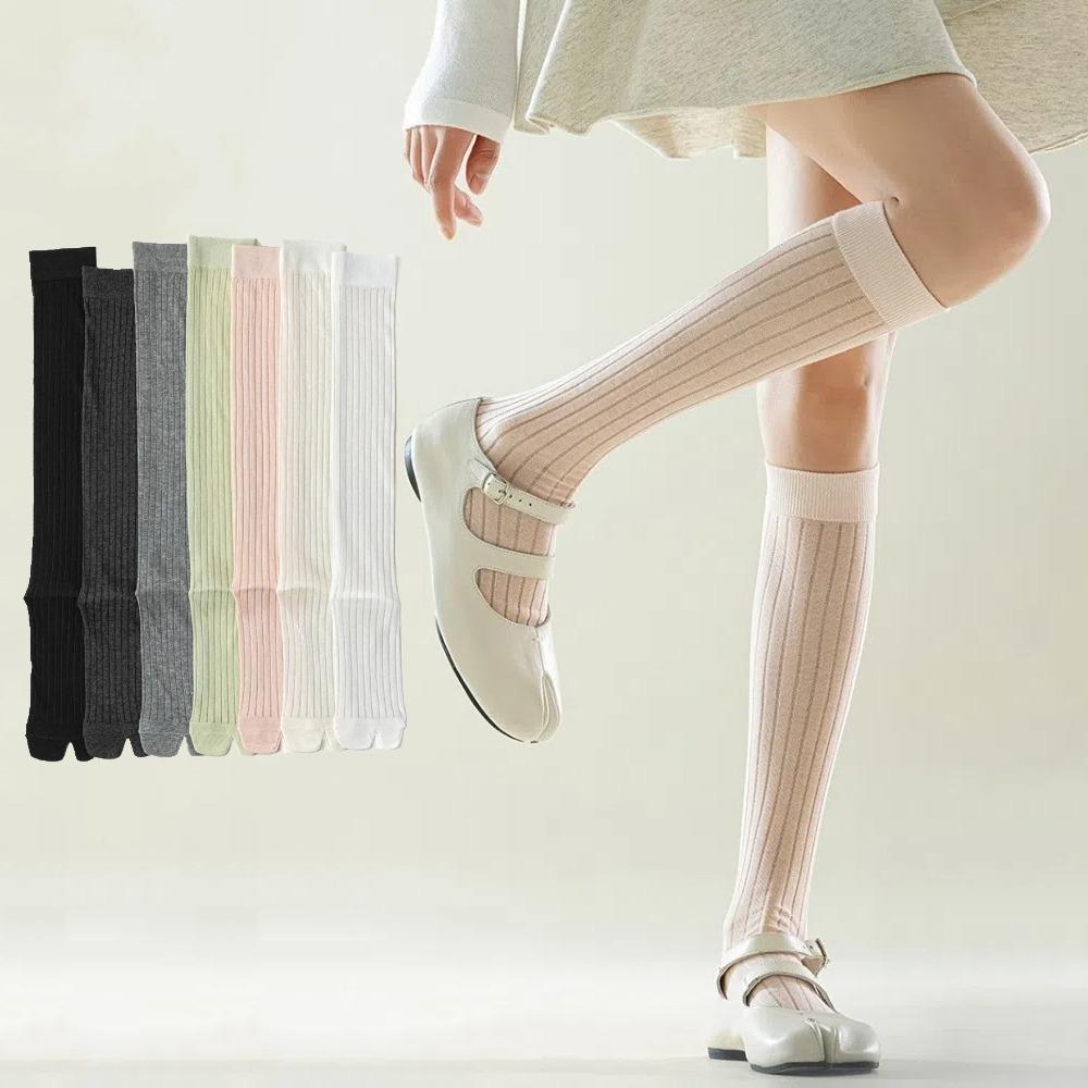 Simple Thin Two Toe Stockings Knee High Harajuku Separate Toe Stockings Solid Color Mid-tube Stocking Women Spring Summer