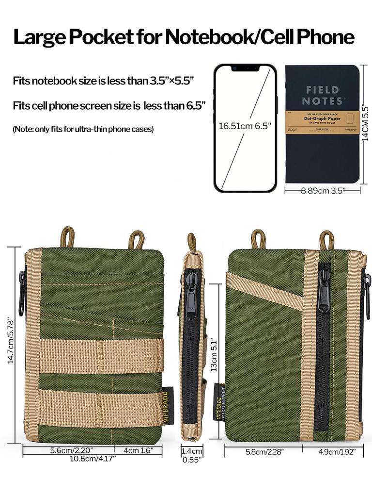 VIPERADE VE18N EDC Pocket EDC Organizer Pouch for 4 EDC Slots and 2 Zipper Pockets Multi Tool Pocket Slim EDC Wallet EDC Pocket Organizer Pouch for