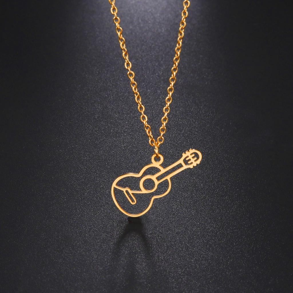 Cazador Stainless Steel Jewelry Musical Instrument Guitar Pendant Necklace for Women Men Chain Necklace Birthday Party Gift 2026