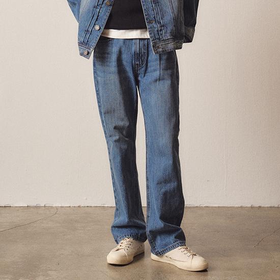 Washed Denim Pants Blue L