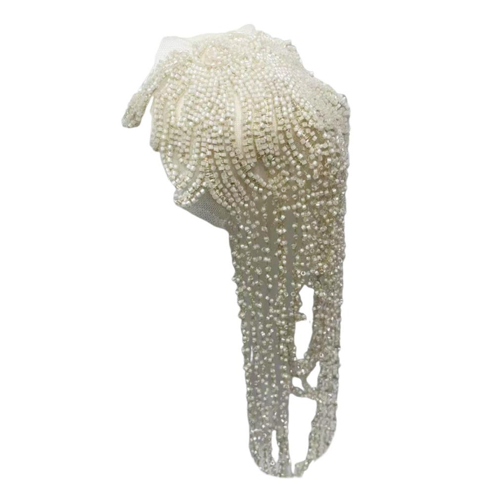 

Fringed Design Crystal Beads Patch Heavy Industry Embroidery Removable Decoration Sequined Epaulets Handmade Sewing бежевый