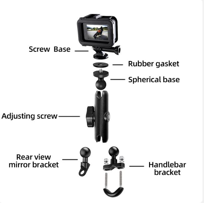Suport pentru ghidon de motocicletă la 360°, suport din aluminiu pentru bicicletă, pentru GoPro Hero 12 11 10 9 8 Insta360 Osmo Action Camera, accesorii