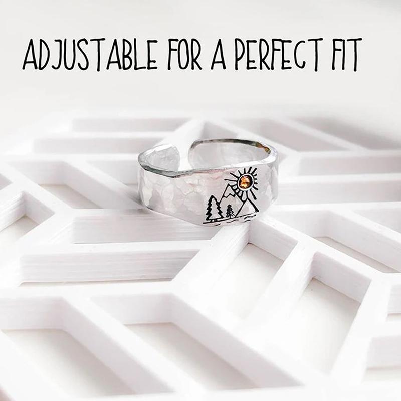 Vintage Ring Forest Mountain Sunset Nature Landscape Carved Ring For Women Men Open Adjustable Jewelry Fashion Ring