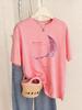 Beautiful Moonlight Prints T-Shirts Women Summer Comfortable Short Sleeve Tops Soft Loose T Shirt Basics O-Neck Womans Clothes