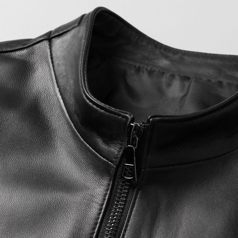 Spring and Autumn New Sheepskin Genuine Leather Jacket Men's Short Stand Collar Slim Leather Jacket Casual Young and Middle-aged