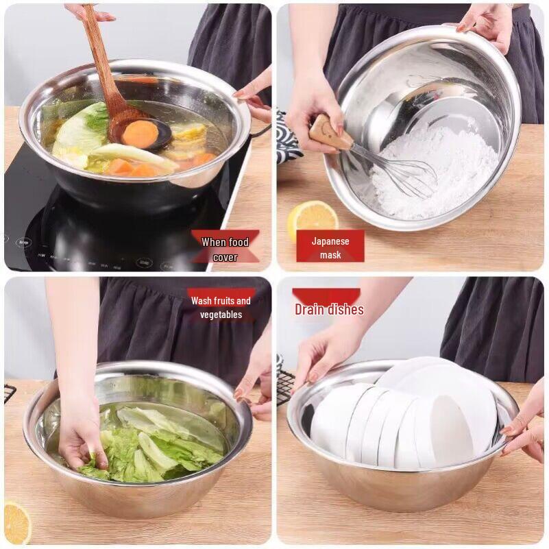 

304 Stainless Steel Multi-Purpose Basin: Food Grade for Washing Vegetables, Mixing Dough, or Foot Bathing.