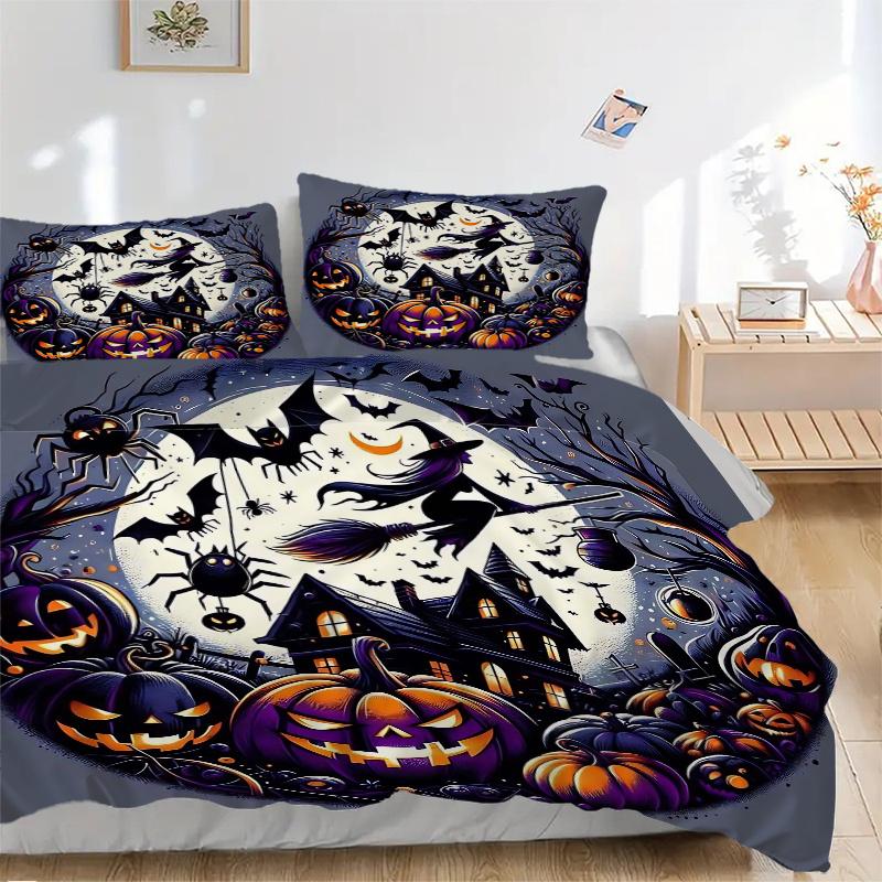 3pcs Halloween Bilder Ideen Printed Duvet Cover Set (1 * Cover+2 * Pillowcase, Without Core), Suitable for Home Bedroom, Guest Room, Dormitory De