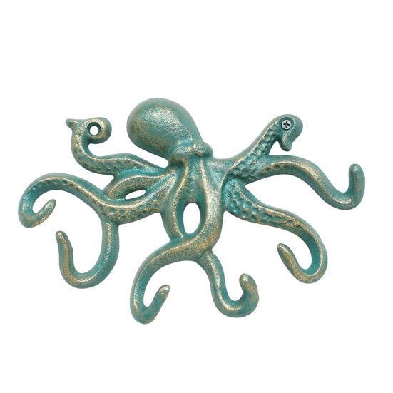 Cast Iron Octopus Wall Mounted Towel Rack Decorative Coat Hook Nautical Hand Holder A