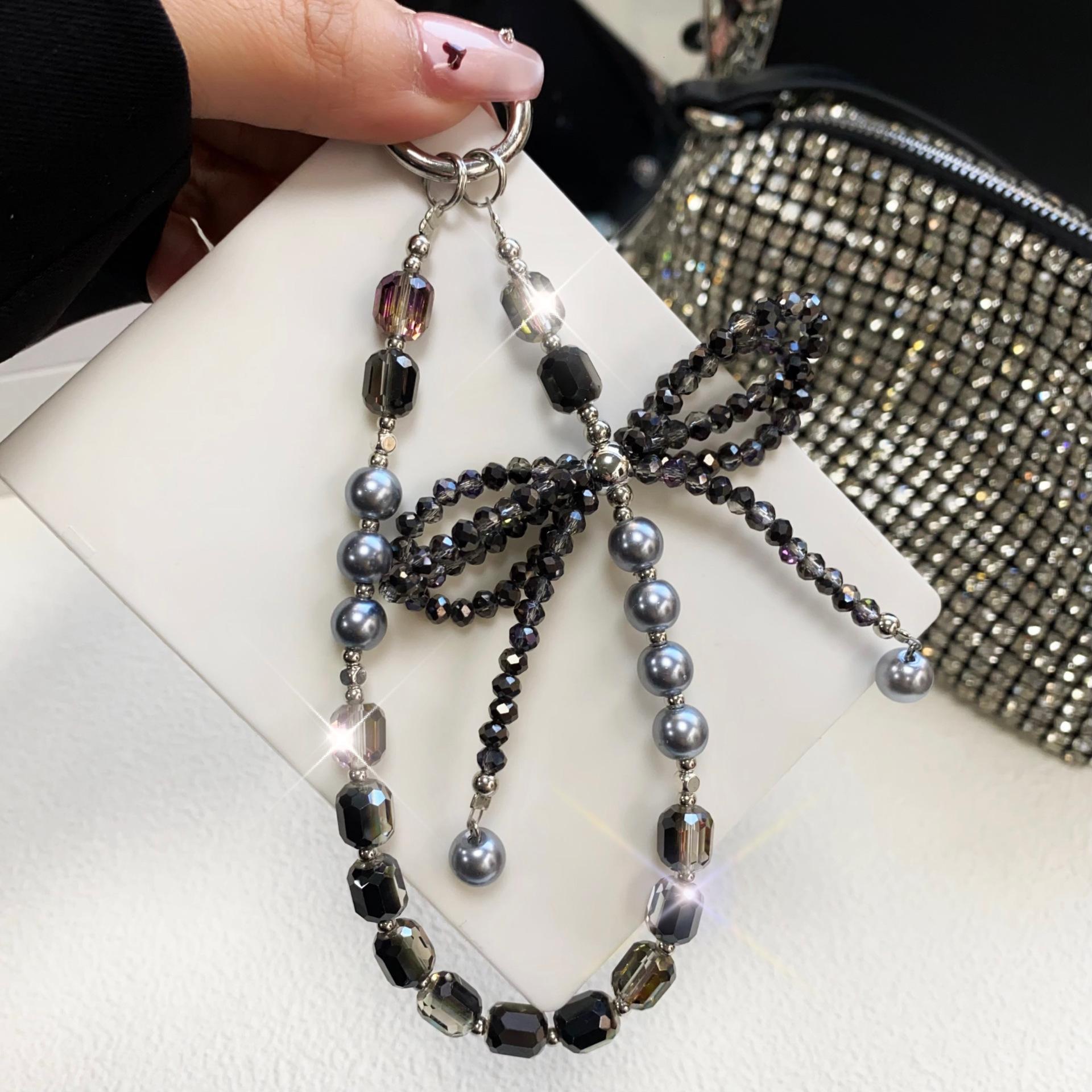 Luxury Rhinestone Bowknot Wrist Chain Charming Crystal Pendant Women S Keychain Short Wrist Pendant Bag Accessories чёрный