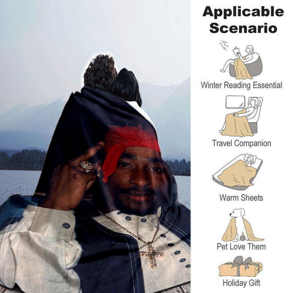 1 Stück 2Pac Hip Hop Decke Weich Leicht Ganzjahres Mehrzweck Überwurf für Sofa, Bett, Büro & Picknicks, Französischer Stil mit Ikonischem Albumcover & Zitaten