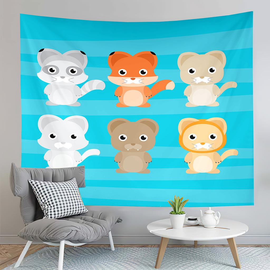 Cartoon Baby Animals Tapestry Cute Tiger Tapestry Creative Theme for Children Wall Hanging Living Room Bedroom Dorm Tapestries