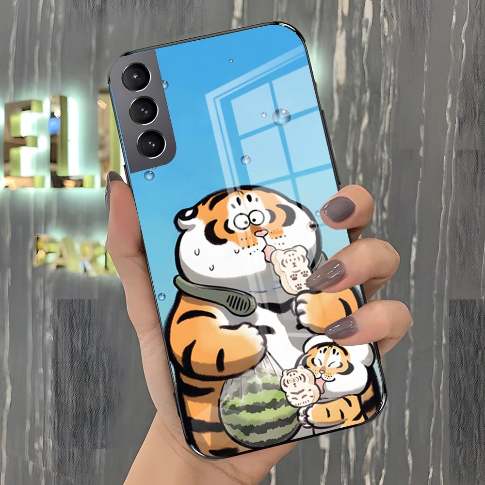Funny Fat Tiger Phone Case For Samsung S26 S25 Plus S20 S20 Plus S22 Ultra S23 FE S21 Plus S21 Ultra Glass Cover