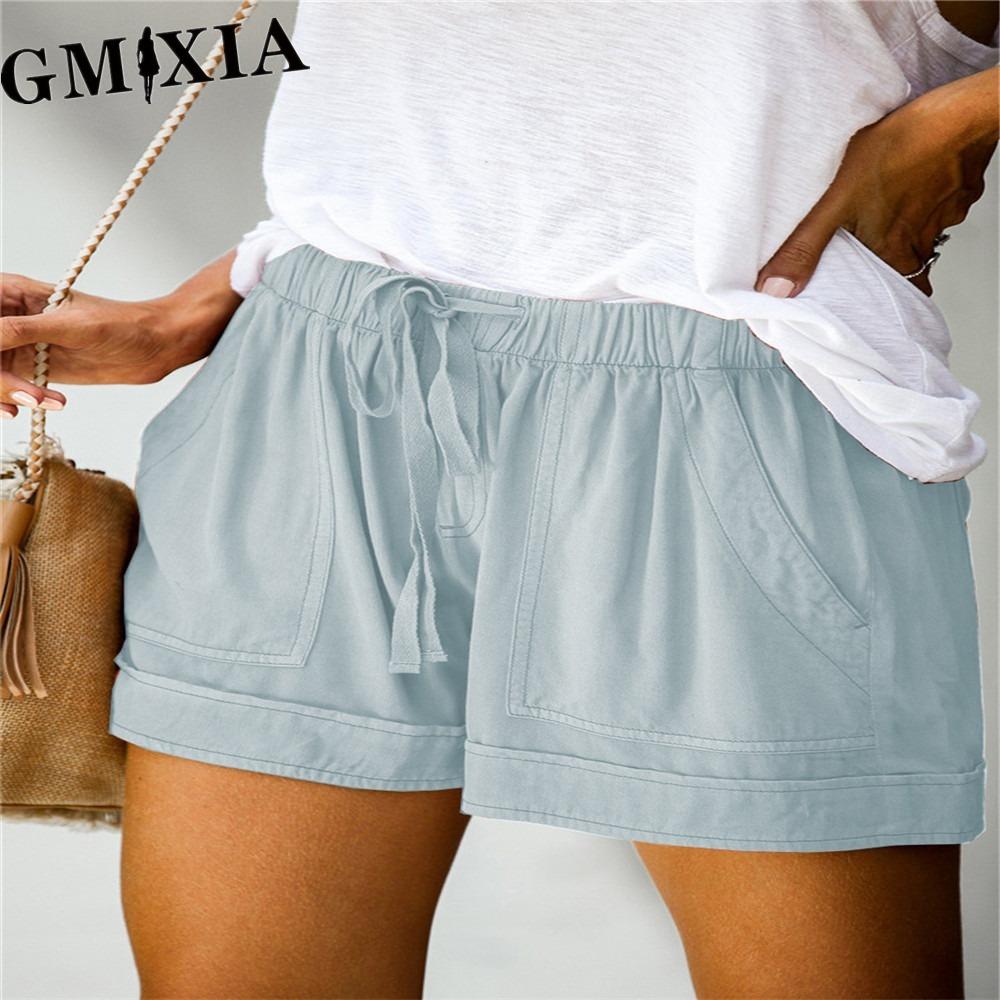 GMXIA Women's Casual Loose Elastic Waist Plus Size Shorts with Pockets Trousers