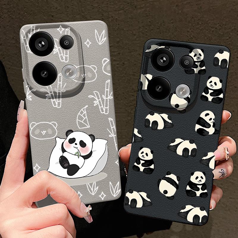Pandas Pattern Silicone Soft Case for Xiaomi 13t Poco X6 M6 Pro Redmi Note 14 13 12 11 10 Pro Shockproof Leather Texture Plain Color Slim Cover