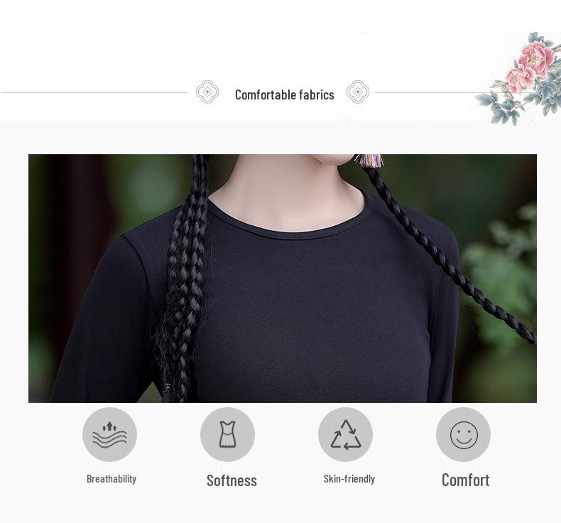 2024 Autumn Ethnic Women's Slimming Embroidered Round Neck Long Sleeve T-shirt