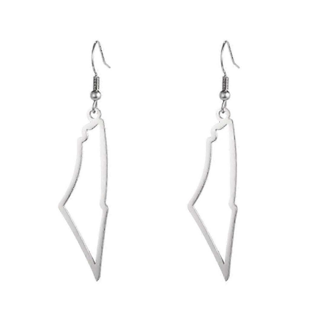 A Silver Palestine Map Dangle Earrings Women Geography Map Pendent Earring Stainless Jewelr