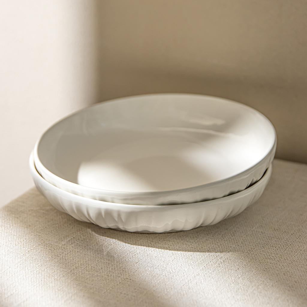 Pure White Plate Household Vegetable Plate Deep Plate High-End Ceramic Plate Simple Tableware Round Plate
