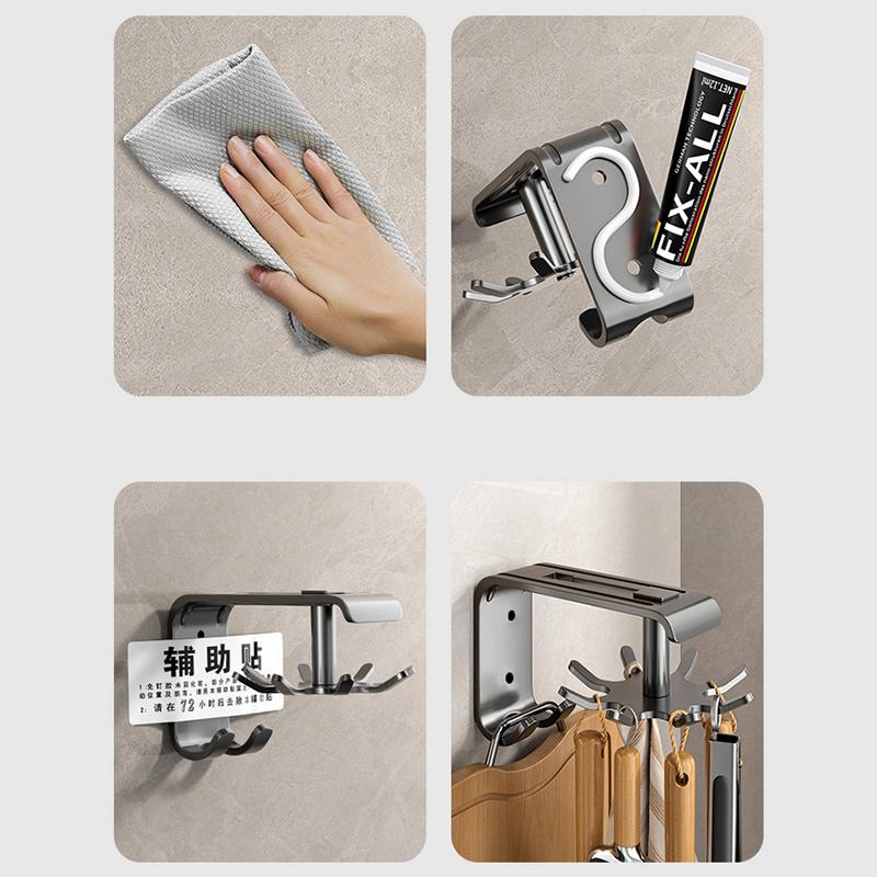 Gancio Girevole da Cucina Scaffale Portaoggetti Montato a Parete Porta Pentole Pala Cucchiaio Scaffale Senza Foratura Ganci da Cucina Multifunzionali Gadget