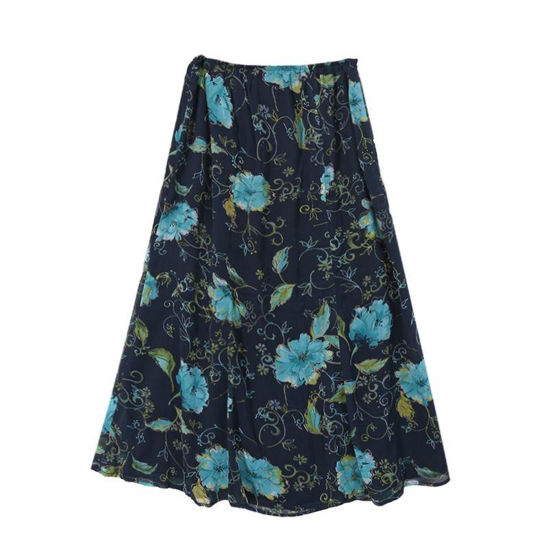 

Export Single Navy Blue Green Flower Print Elastic Waist Chiffon Smooth Material Skirt Mermaid Dress Female Plus Size Navy blue L