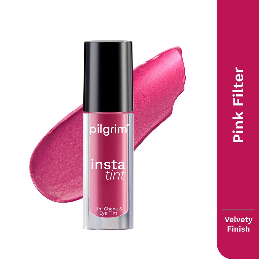 Pilgrim 3 In 1 Lip Cheek Eye Tint Cream 2.5Gm Pink Filter Long Lasting Lightweight Makeup
