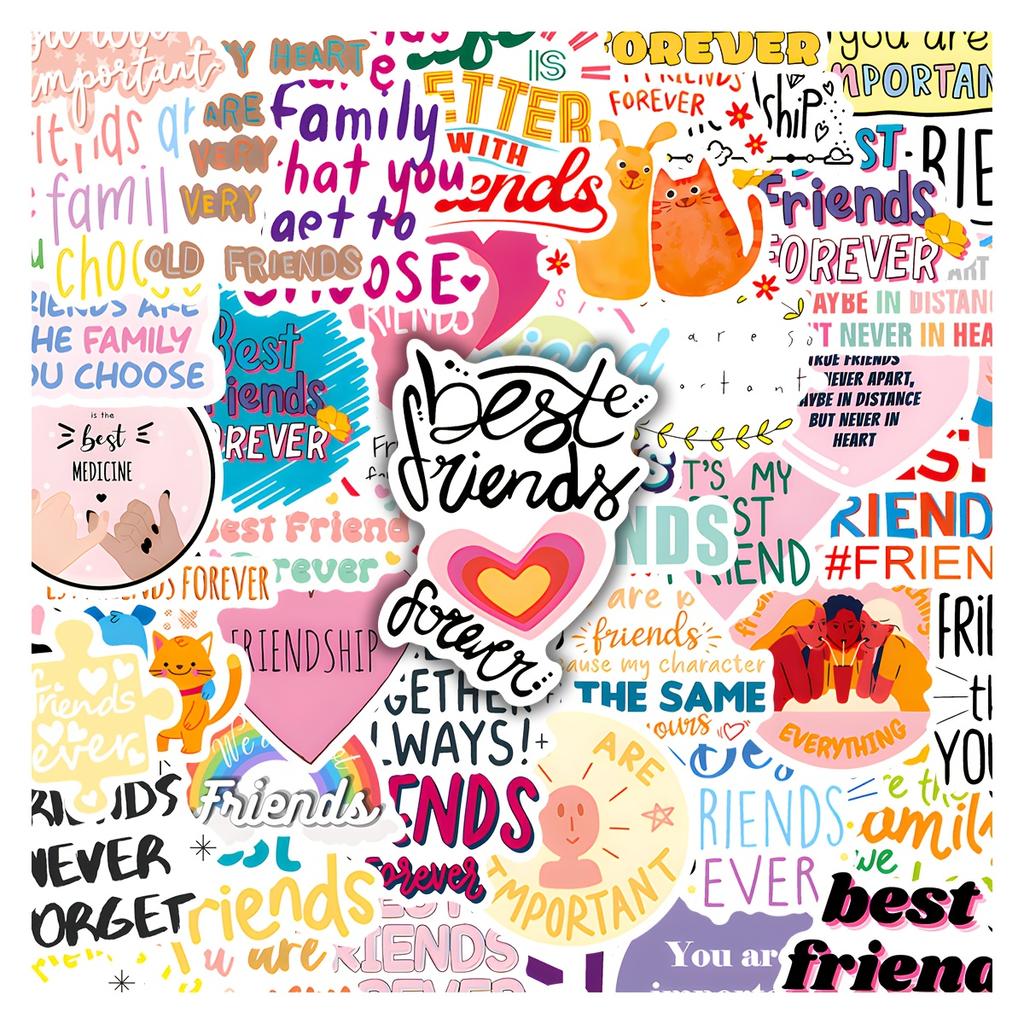 50pcs Best Friend Theme Stickers Pack, Colorful Lettering and Positive Words Decals for Scrapbook, Notebook and DIY Crafts