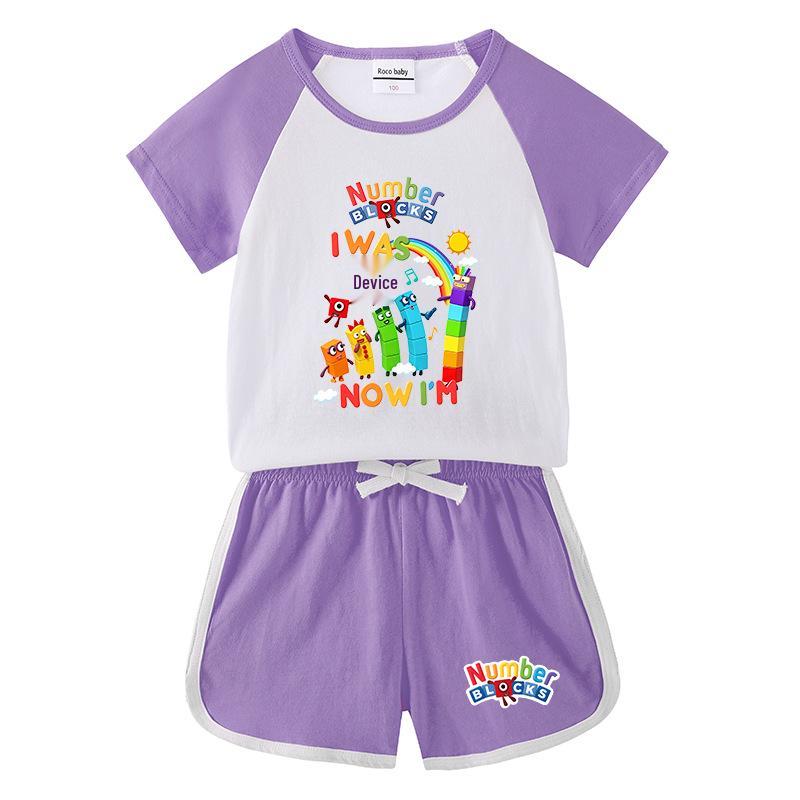 Kids' Color Block Summer Two-Piece Set: Short Sleeve T-Shirt & Shorts for Boys and Girls