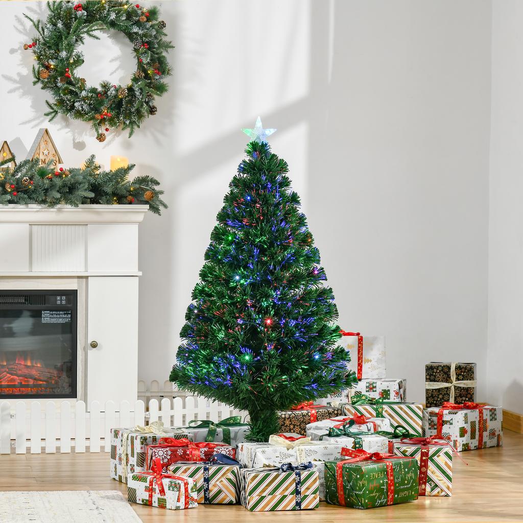 120cm Glasfaser-Weihnachtsbaum Künstlicher Weihnachtsbaum mit 16 LED-Lichtern in 3 Farben und PVC-Zweigen