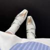 Low Heel Less than 3cm Slip-On Flat Head Square Rubber Sole Women's Shoes Korean Style Solid Color Adult Flats Pumps