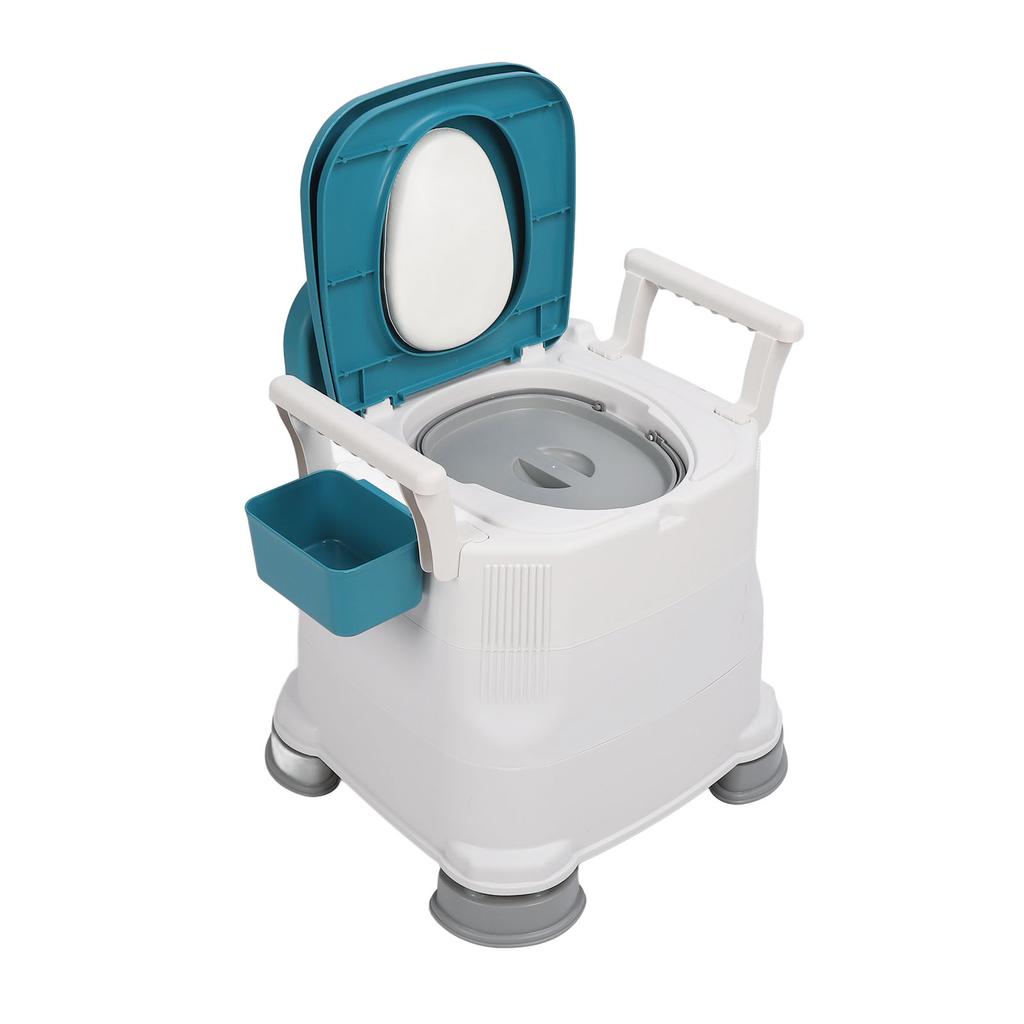 Portable Toilet Seat Widen Handle Adjust Height Prevent Slip Commode Chair with Garbage Bag for Elderly Blue
