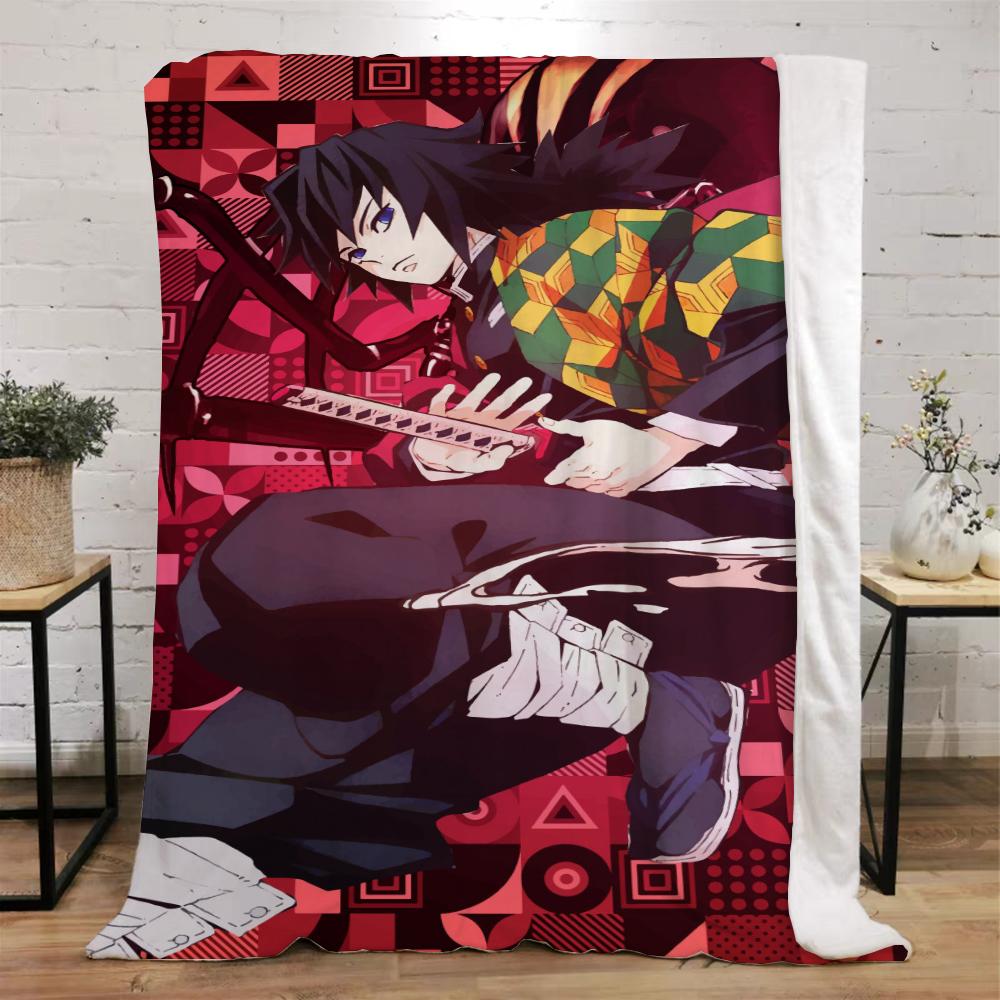 Demon Slayer Funny Blanket Bed Custom Blankets & Throw Microfiber Bedding Home and Decoration Beach Towel Knitted Plaid Knee Nap