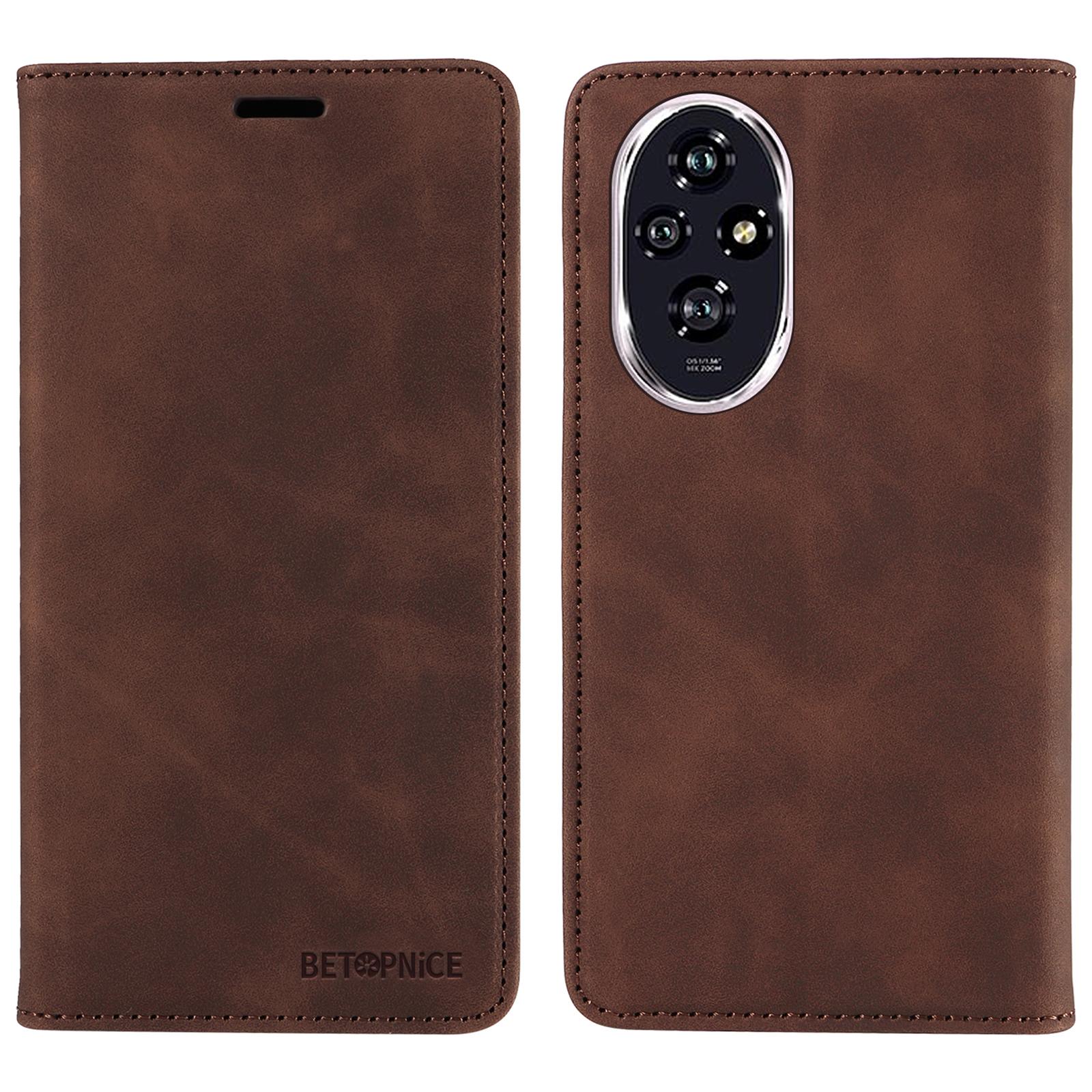 

BETOPNICE 003 For Honor 200 5G Case PU Leather Folio Flip Wallet Phone Cover Brown