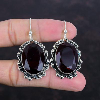Orecchino Granato del Mozambico Sfaccettato Orecchini con Pietra Preziosa Autentica Orecchino in Argento Sterling 925 Gioiello Fatto a Mano Orecchino Pendente Unico Regali Per Donne