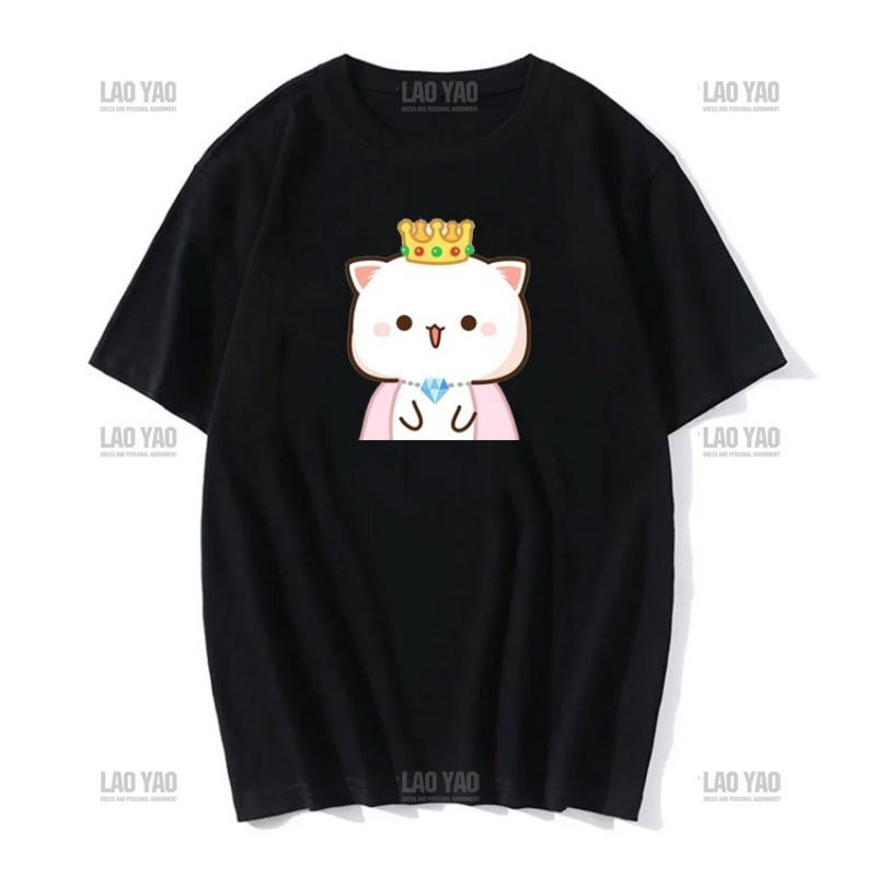 Słodka brzoskwiniowa kotka z kreskówkową parą nadrukowaną koszulką unisex szara wysłana kwiaty do brzoskwiniowej koszulki nowy styl miłośnicy ubrań casualowa koszulka