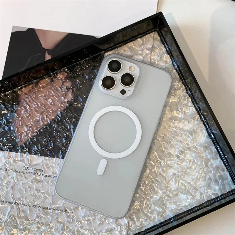 Ultra Thin Matte Magnetic Hard PC Clear Case For iPhone 15 14 13 12 Pro Max Plus For Magsafe Wireless Charge Shockproof Cover