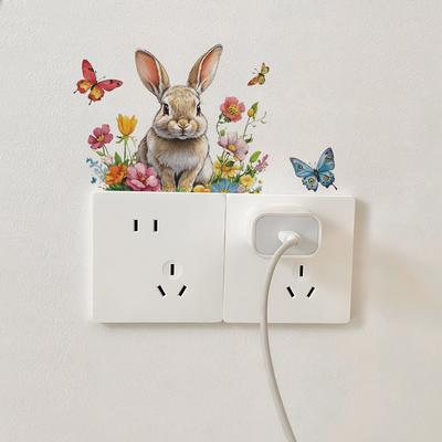 Adorable Bunny Butterfly Bedroom Living Room Switch Background Landscaping Wall Stickers