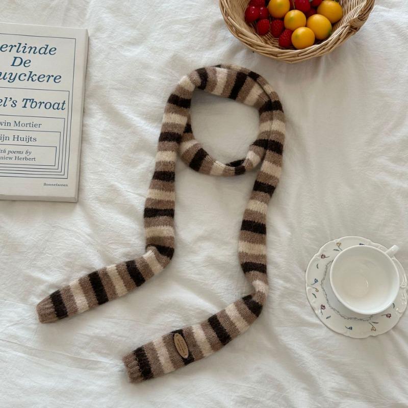 Scarf atmosphere new millennial babes long baguette narrow scarf rainbow stripe knitted scarf women