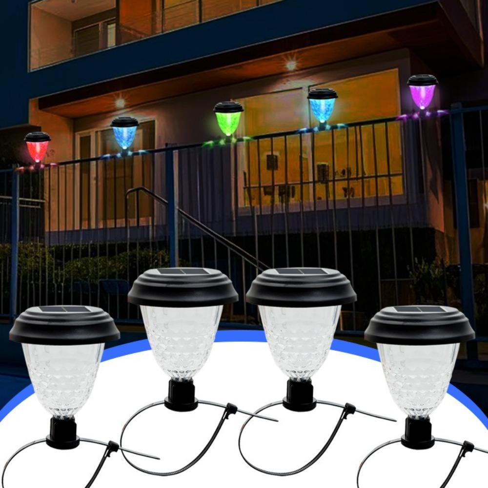 4pcs Atmosphere Pool  Fence  Lights Colorful light Solar Railing Lights  Courtyard