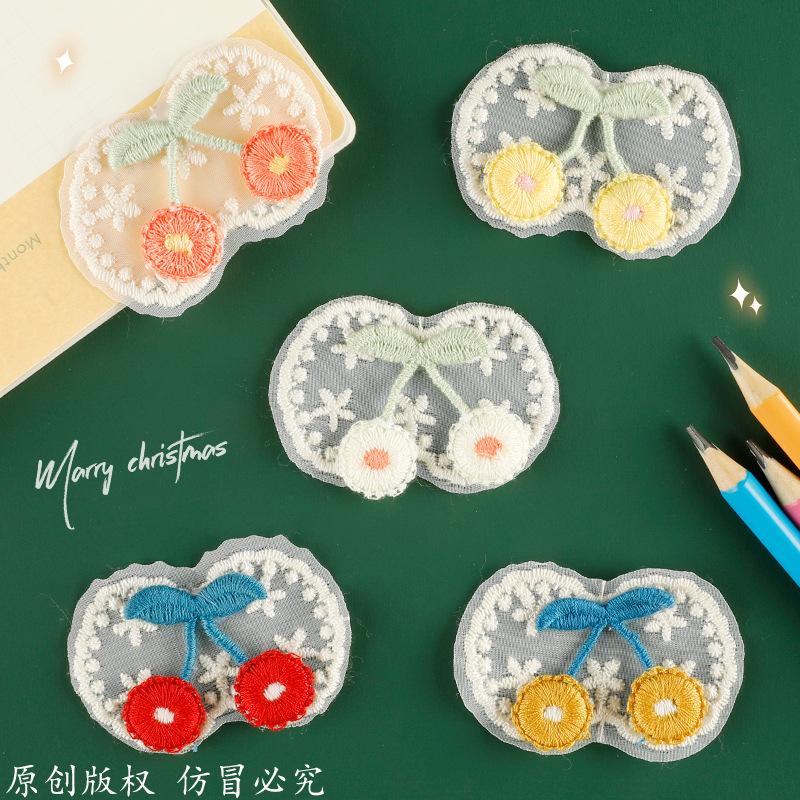 Computer Embroidery Label Hair Accessories Accessories Cherry Lace Embroidery Stickers Diy Patches Clothing Accessories Cloth Labels Cloth Stickers