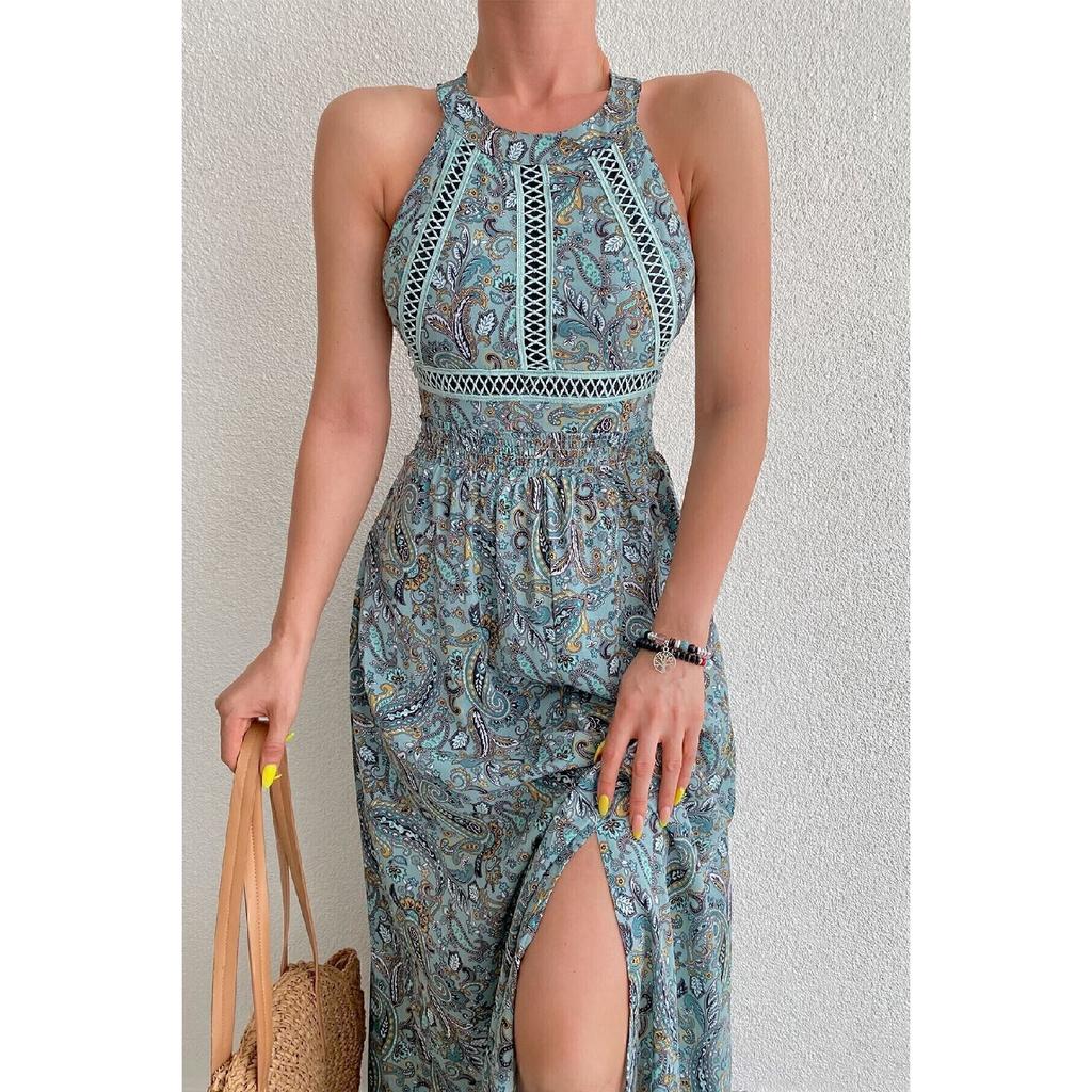 Zebra Patterned Strappy Deep Slit Wrapped Summer Dress