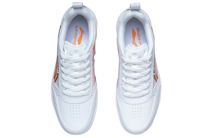 Li Ning NO.258 Slip Resistant Abrasion Resistant Low Top Skateboard Shoes Unisex White Orange AGCR201-1